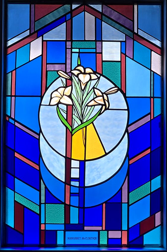 Stained glass window: Easter Lilies